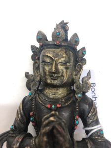 A rare gilt bronze inscribed figure of Naga King Karkota, Tibet, 18th century, 5 3/4 in. (14.5 cm.) high. Sale: Fine Chinese Art, 7 November 2019, lot 11. Photo courtesy of Bonhams.